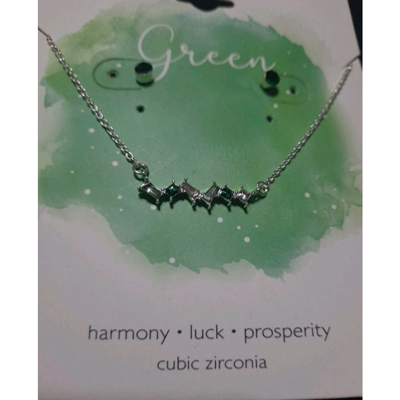 Green Silver Cubic Zirconia Necklace and Earring Set - Picture 3 of 5